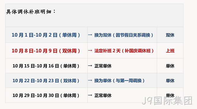 J9国际集团国庆放假